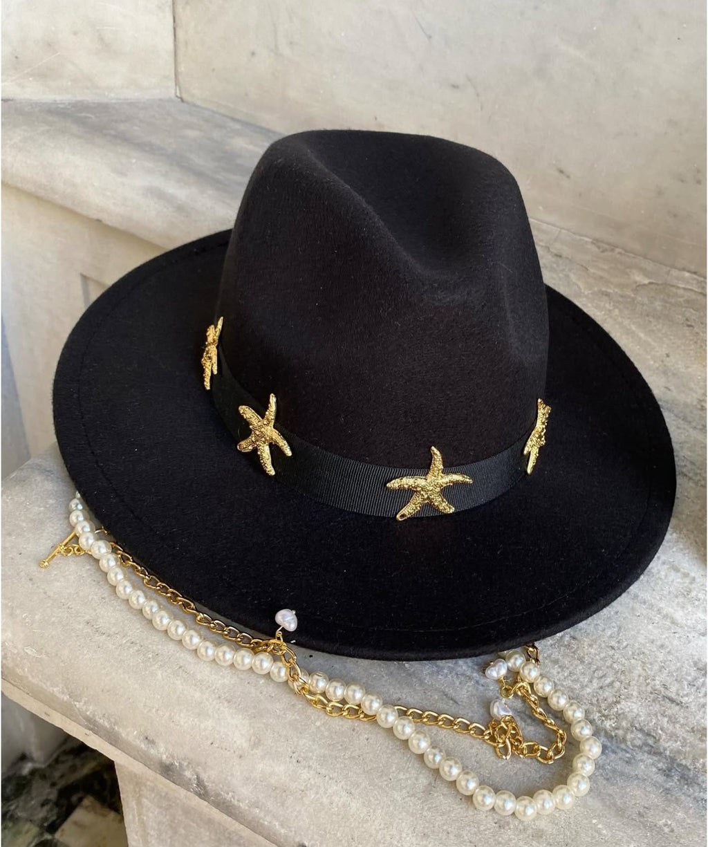 Golden Stars Panama Hat - Black