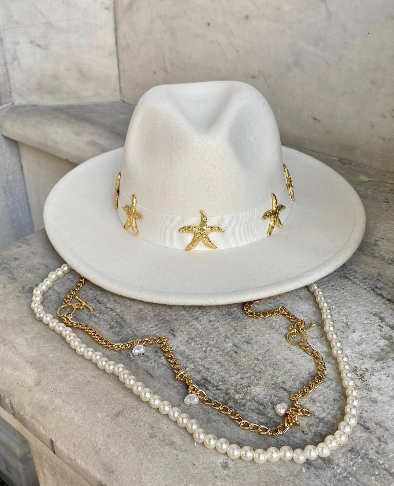 Golden Stars Panama Hat - White