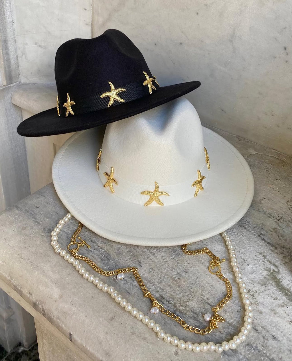 Golden Stars Panama Hat - Black