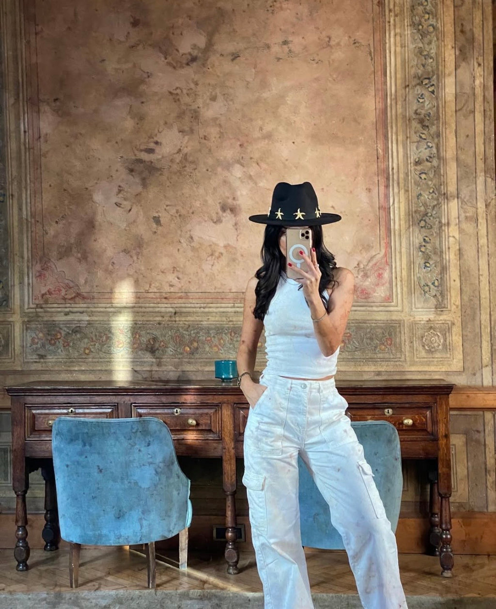 Golden Stars Panama Hat - Black